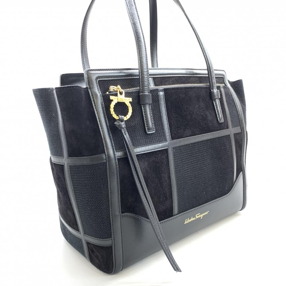 Salvatore Ferragamo Suede Bag Leather Tote Black
